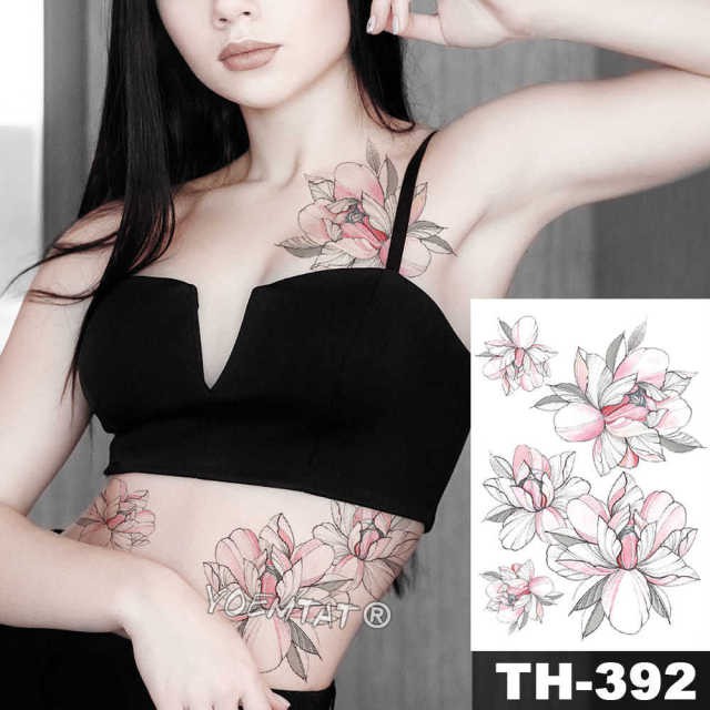 Hình xăm dán hoa mẫu đơn màu hồng JULLY tattoo chất, xăm tạm thời chống nước, nhẹ nhàng phong cách Hàn Quốc, BIG 85