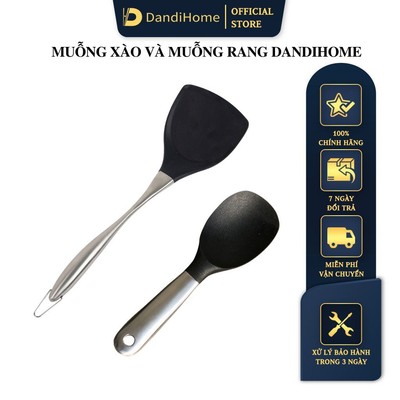Muỗng xào và muỗng rang silicon & inox 304/316 DandiHome chịu nhiệt cao không hỏng chảo