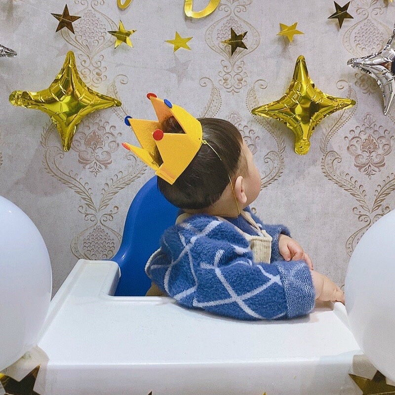 Mũ sinh nhật vương miện vài nỉ gắn chóp bông hàn quốc nhiều màu sắc