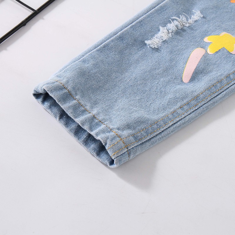 Quần jeans dài họa tiết nhiều màu sắc mẫu 2021 thời trang mùa xuân dành cho bé gái