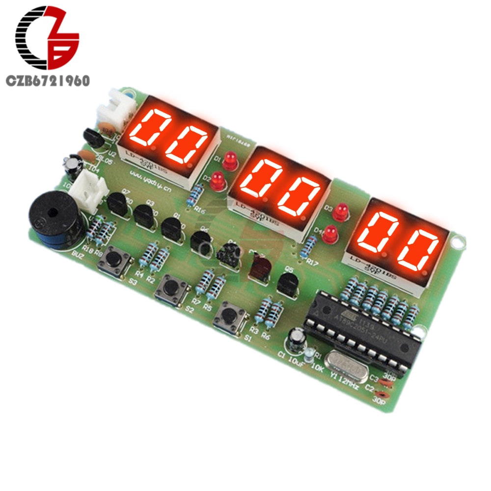 12V C51 Electronic Clock DIY Kit LED Digital Horologe Suite Timer Module with Button Switch for Alarm Countdown Clock Stopwatch