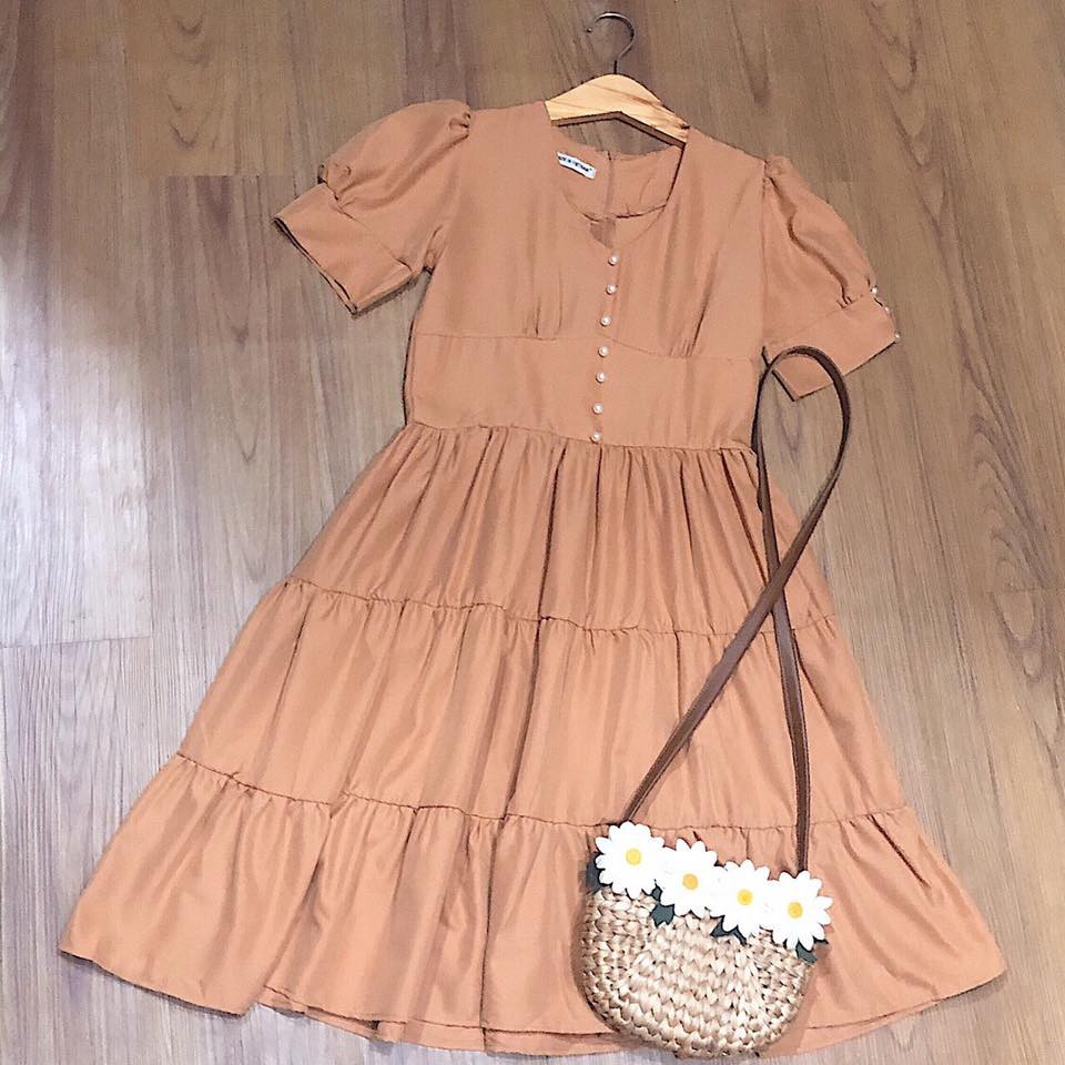 Đầm Nữ Chít Eo Cúc Dọc