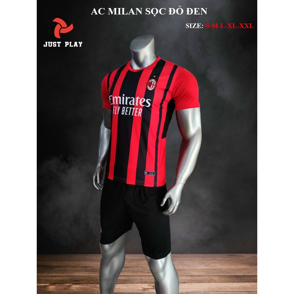 Quần áo bóng đá, đá banh mẫu C.L.B AC.Milan - Đỏ sọc đen - mẫu mới mùa 2021-2022