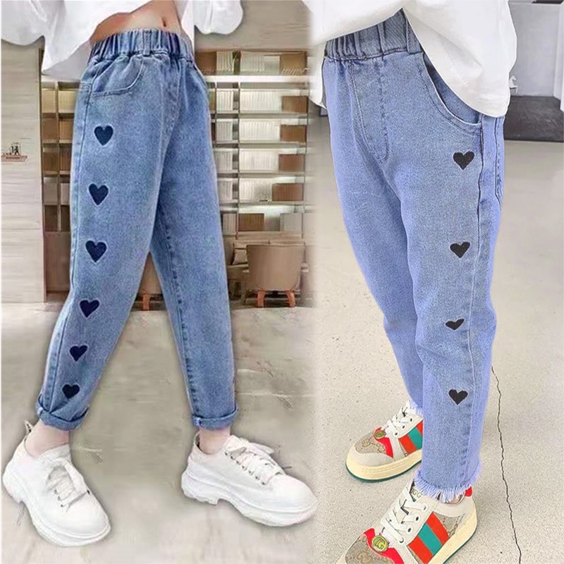 Quần Jeans Dài Lưng Thun Thời Trang Cho Bé 3-12 Tuổi