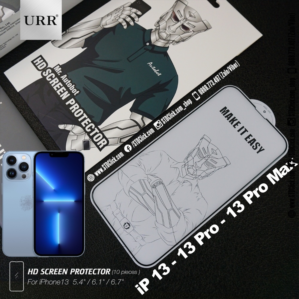 KÍNH CƯỜNG LỰC IPHONE 13 - 13 PRO - 13 PRO MAX URR AUTOBOT HD SCREEN CHÍNH HÃNG