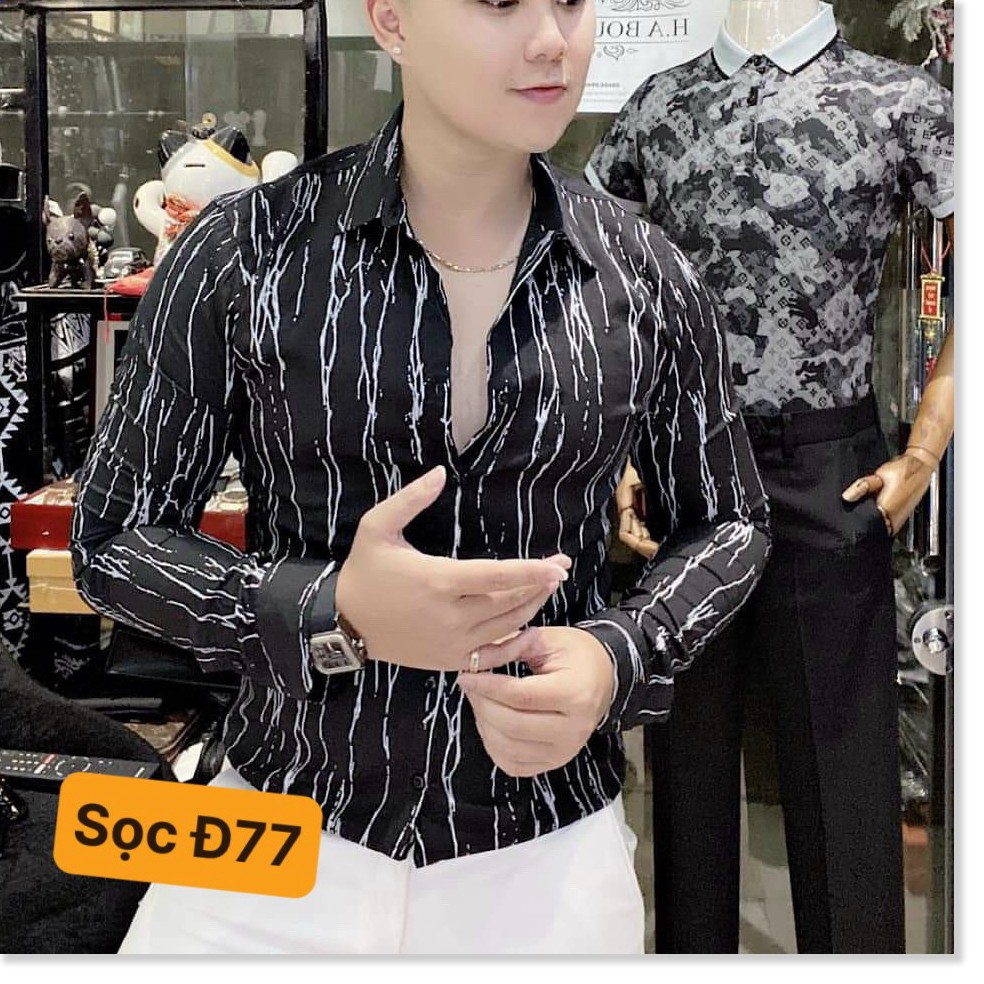 Áo Sơ Mi Nam Tay Dài Vải Lụa Co Dãn Nhiều Sọc Dọc Họa Tiết Nhẹ MS03 &lt;3 HP