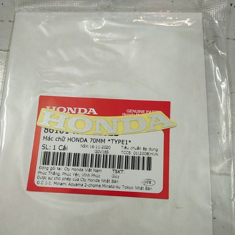 Tem Honda chữ cong 70mm màu bạc