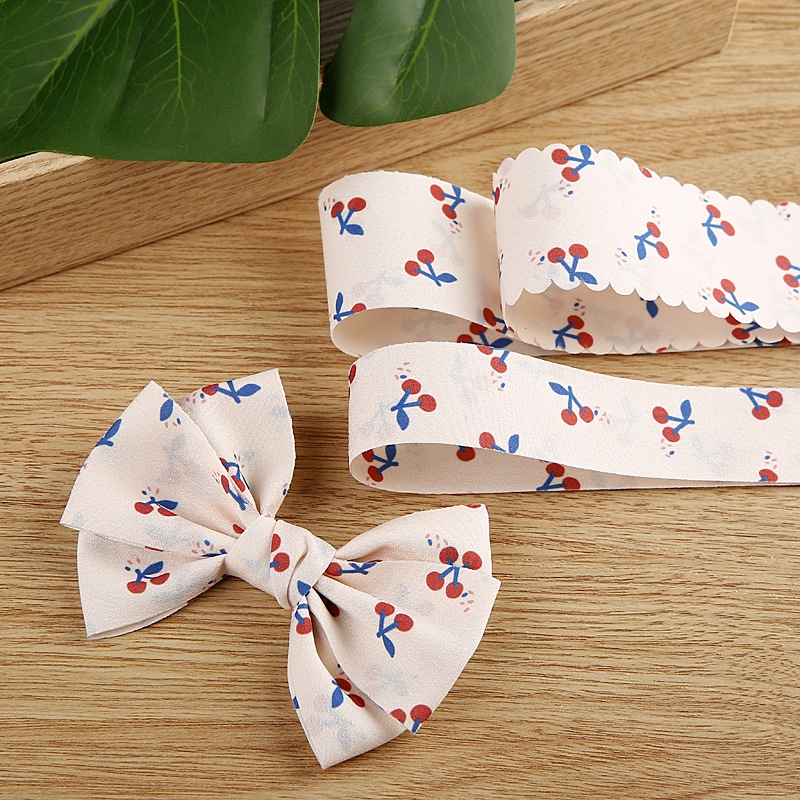 Cuộn Dây Ruy Băng Hai Mặt In Họa Tiết cherry 1m Trang Trí Tóc / Đồ Thủ Công  Trí Hoạ Tiết Loại Đẹp