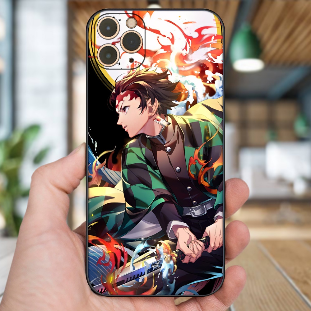 Ốp lưng iPhone 11 Pro Max dẻo đen cạnh vuông in hình Tanjiro Kimetsu No Yaiba