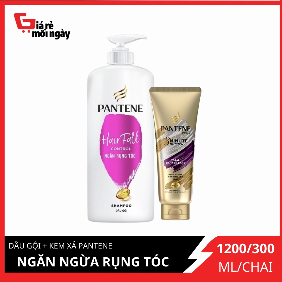 [HCM]Dầu gội Pantene Ngăn rụng tóc 1200ml tặng kèm Kem xả 3 phút diệu kỳ 300ml