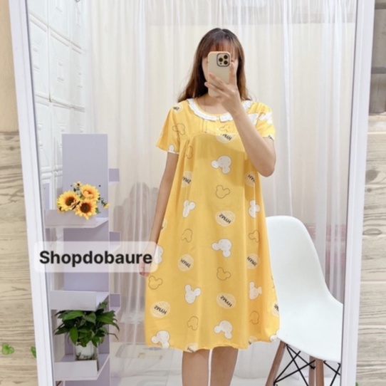 Váy lanh bầu cộc tay mặc nhà MÙA HÈ MỀM MÁT - (V16)