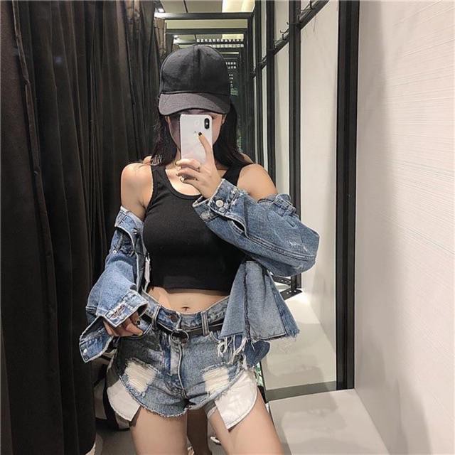 Aó croptop 3 lỗ thể thao trơn basic nhiều màu