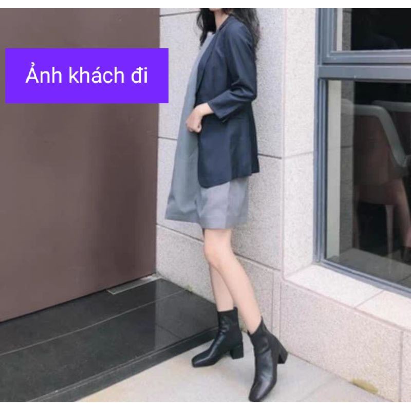 Boots, Bốt da mũi vuông cao gót, cổ ngắn kèm ảnh thật | BigBuy360 - bigbuy360.vn