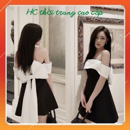 Đầm trễ vai phối nơ trắng sau lưng siêu xinh _ Có sẵn mút ngực cao cấp _ Váy đẹp dự tiệc