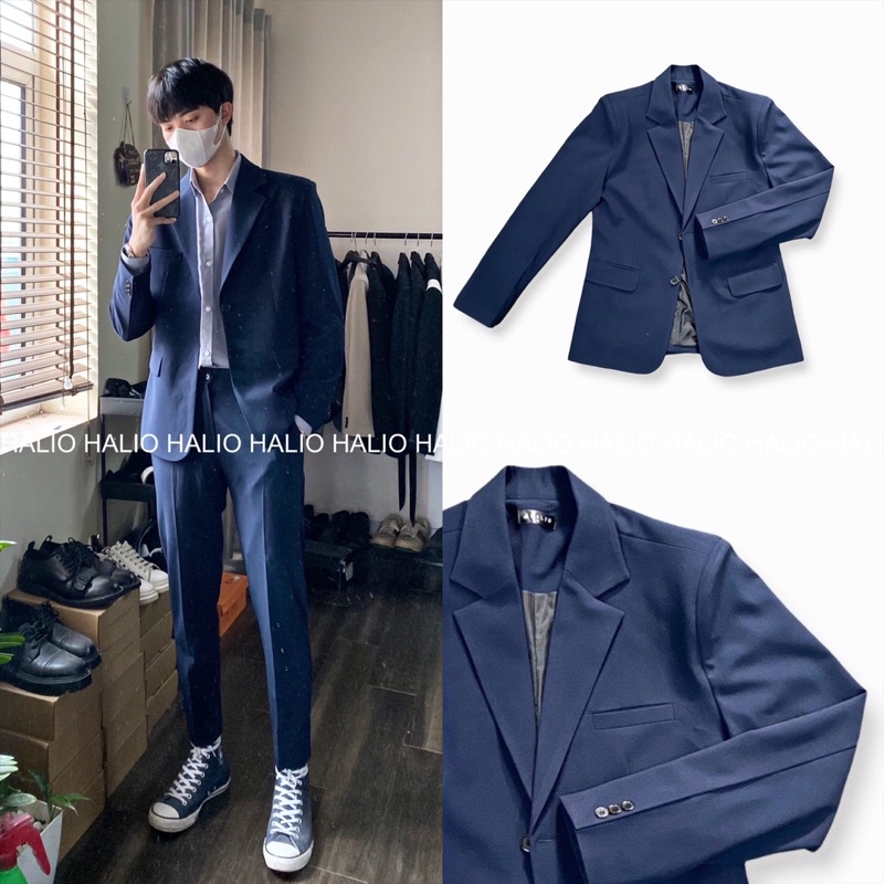 Áo Vest nam xanh navy , cổ bẻ ve, 2 khuy, dáng thoải mái, trẻ trung, lịch lãm - HALIOMAN