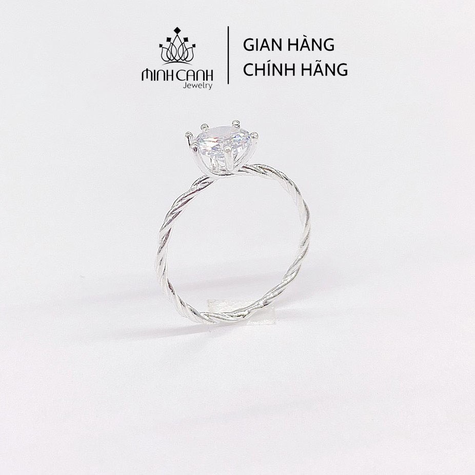 Nhẫn Bạc Nữ Minh Canh Jewelry Xoắn Đính Đá Tròn