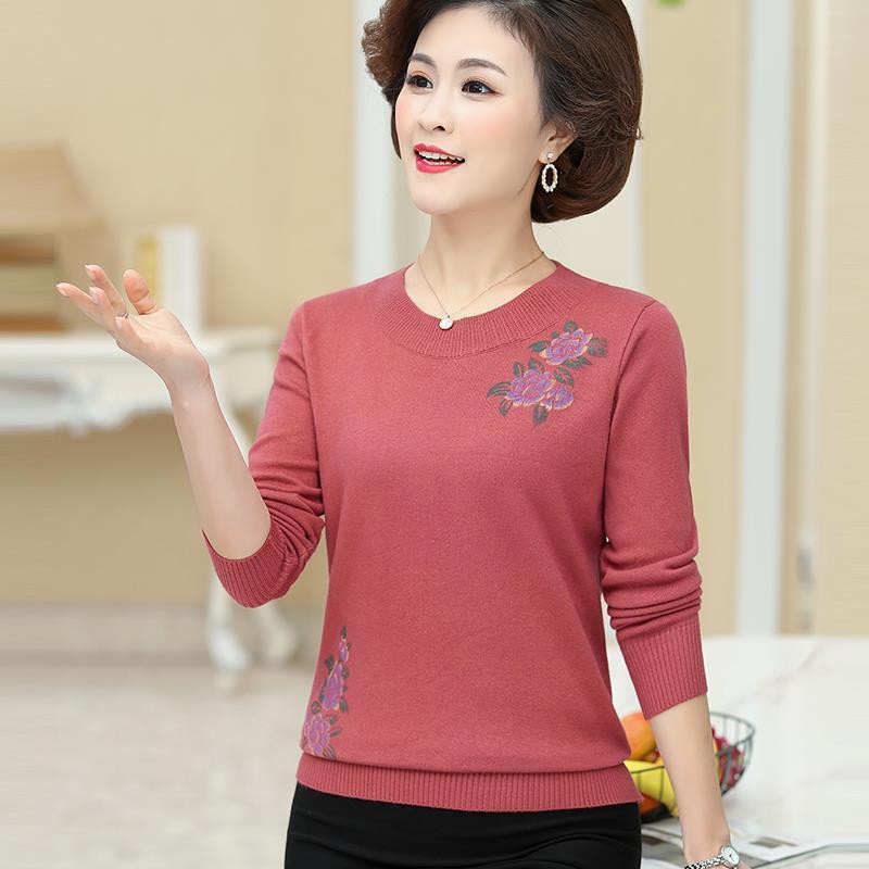 áo mẹ❁❀Áo Len Dệt Kim Mẫu Mới Mùa Xuân 2021 cho phụ nữ trung niên và già dài tay kiểu dáng 40 tuổi mỏng lỏng lẻ