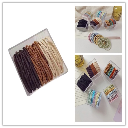 Hộp 50 Dây Cột Tóc Co Giãn Nhiều Màu Sắc Phong Cách Hàn Quốc Cho Nữ
