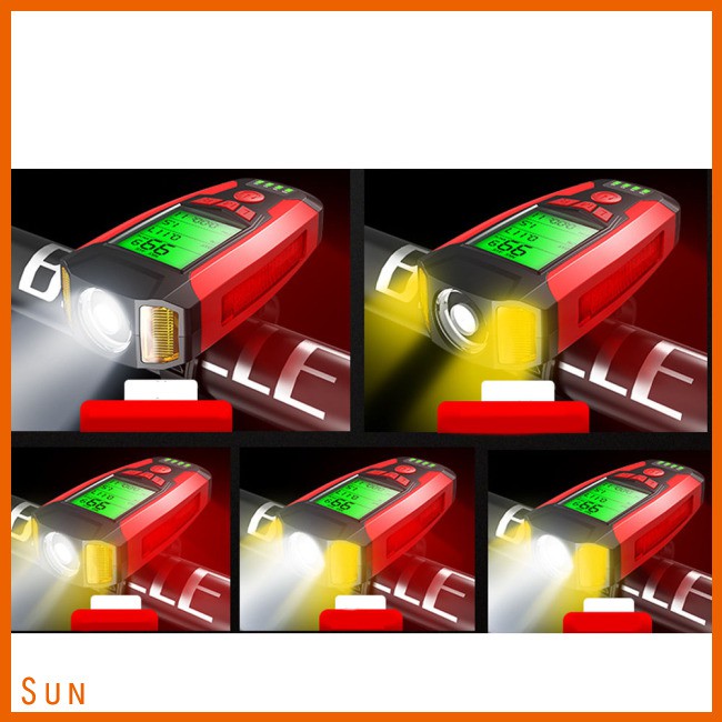 【sun】Bicycle Front Rear Light Rechargeable Bike Light Set Multifunction Bicycle Computer With Lights LED Headlight USB