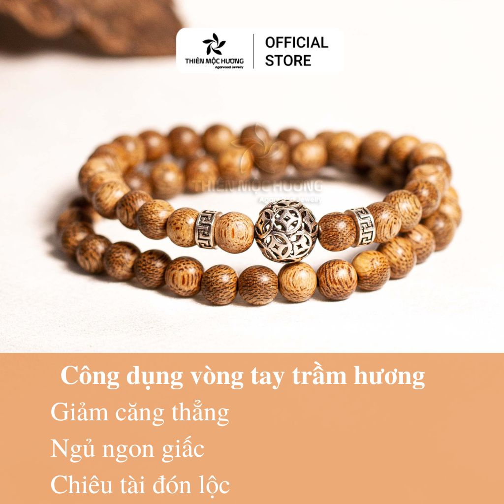 Vòng tay trầm hương Ngân Kim Cầu THIÊN MỘC HƯƠNG may mắn, tiên tài, phú quý