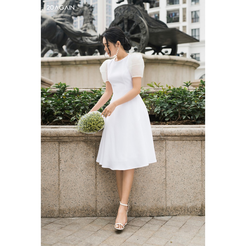 Đầm xòe tay pha phối 20AGAIN DDA1329 | BigBuy360 - bigbuy360.vn