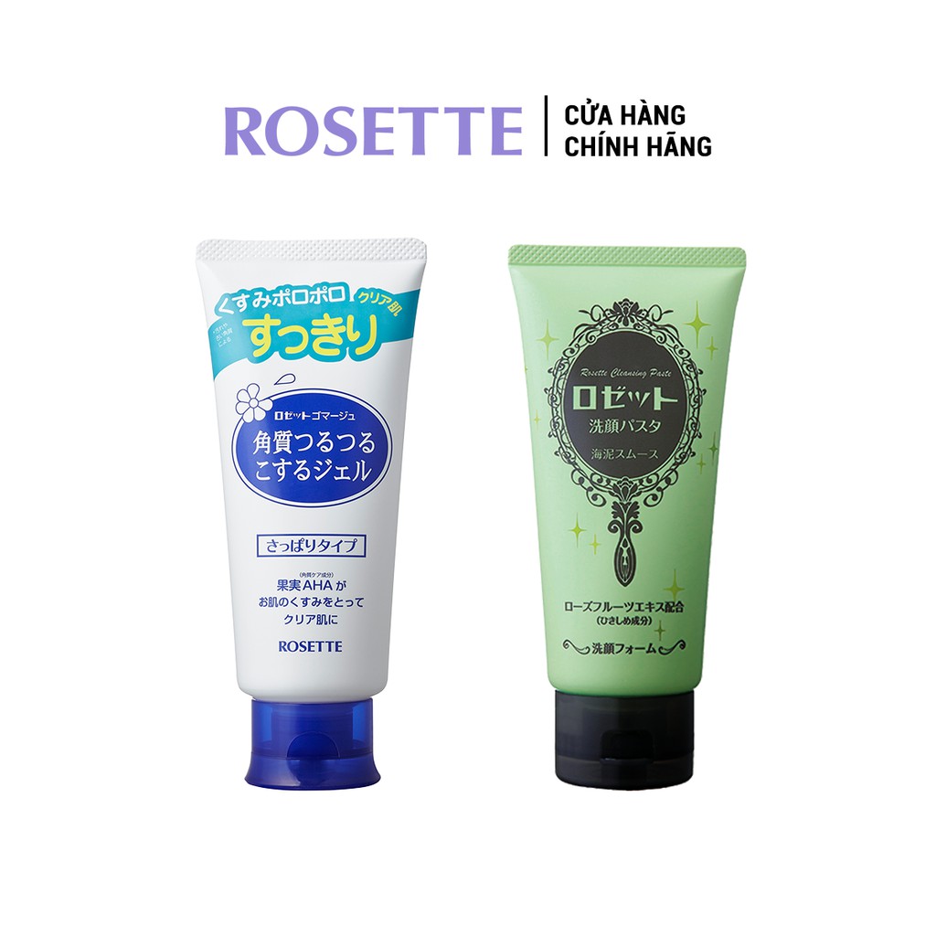 Combo Tẩy Tế Bào Chết Dành Cho Mọi Loại Da Rosette Gommage 120g Và Sữa Rửa Mặt Thu Nhỏ Lỗ Chân Lông Rosette 120g