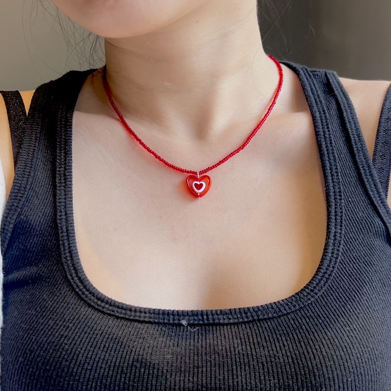 ✿ Vòng cổ trái tim tình iu ❤ Dây chuyền hạt cườm Ciwu ✿