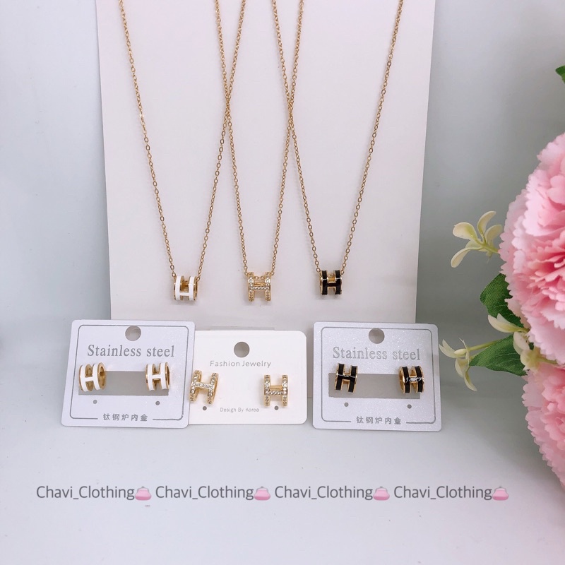 Sét vòng cổ khuyên tai lắc tay titan chữ H 3 món không han dỉ hàng vip chuẩn xịn có bán sỉ