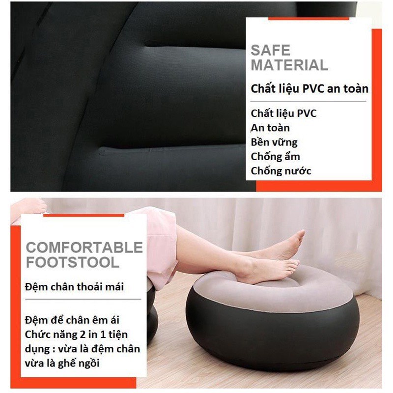 Ghế Hơi Tựa Lưng + Đệm Hơi Lót Chân Bọc Nhung Ghế sofa Cao Cấp| Mềm Mịn, Êm Ái, Sang Trọng
