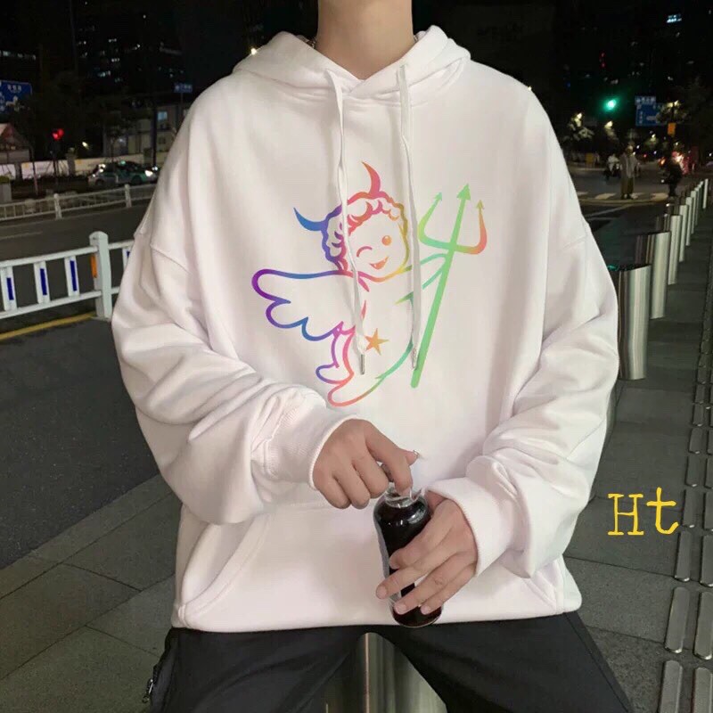 áo hoodie phản quang 7 màu in ác quỷ cầm khiên
