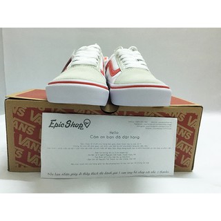 (Ảnh thật+Full box) Giày Old skool da lộn trắng kẻ đỏ