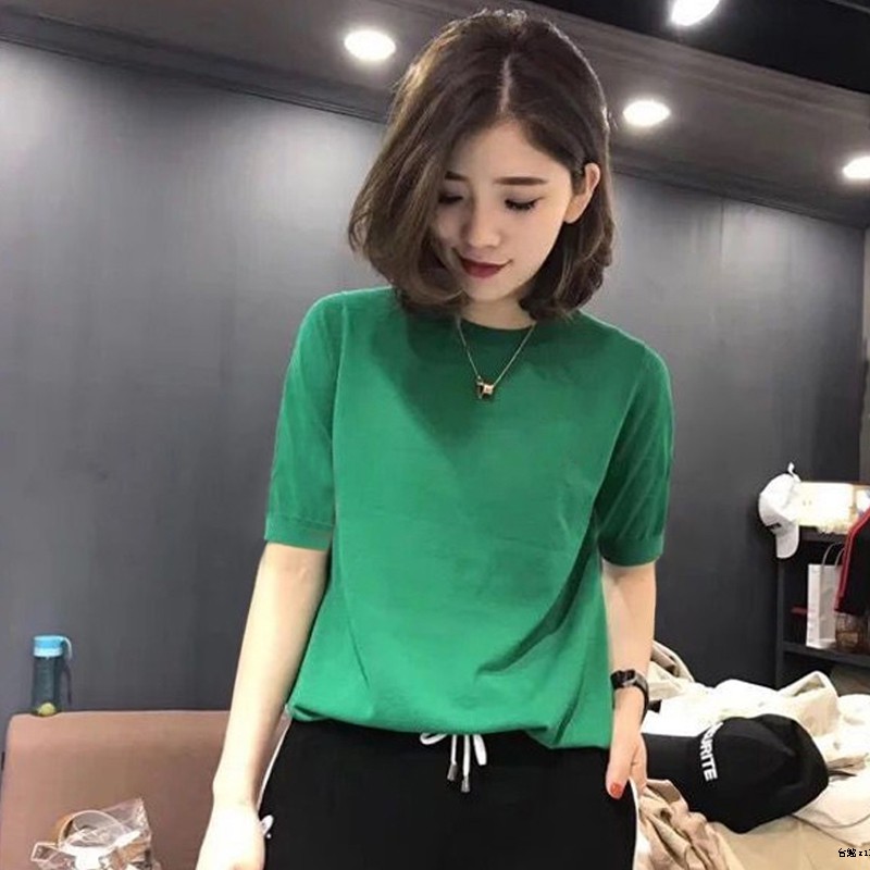 Áo Sweater Dệt Kim Tay Ngắn Chui Đầu Thiết Kế Dễ Thương Cho Nữ