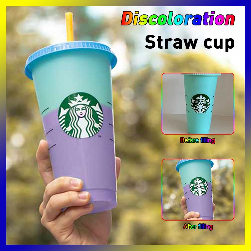 Starbucks Ly Nhựa Uống Nước Starbucks Đổi Màu Có Nắp Nhựa 24 Oz Có Thể Tái Sử Dụng