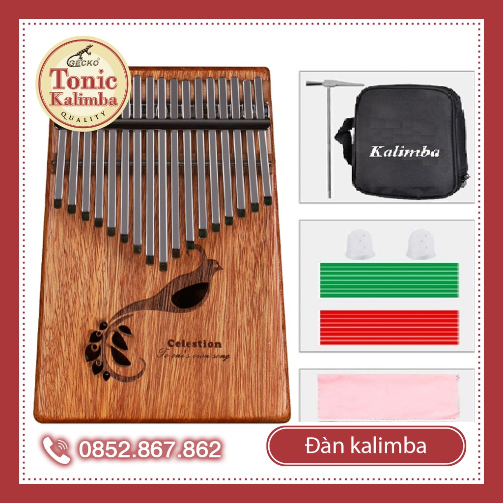 [Mẫu mới] Đàn kalimba 17 phím chim Khổng Tước cao quý Am6 vang ấm Tặng búa chỉnh âm