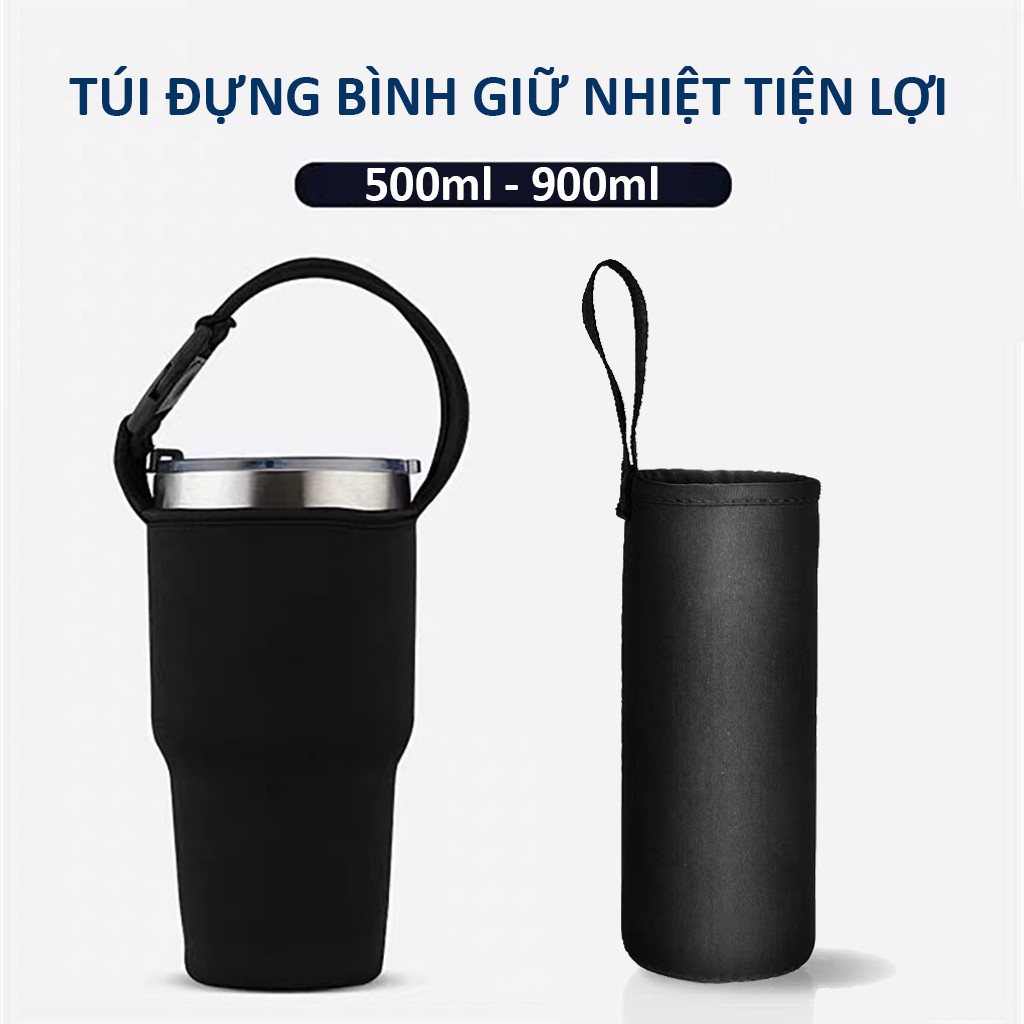 Túi đựng bình giữ nhiệt có quai xách 500ml/900ml vải sợi tổng hợp màu đen