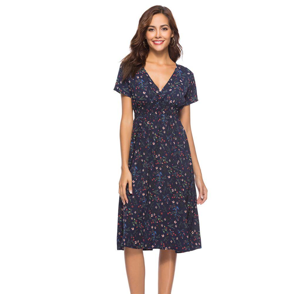 Đầm Chiffon Cổ Chữ V In Họa Tiết Hoa Thời Trang Mùa Hè Tinh Tế Cho Nữ