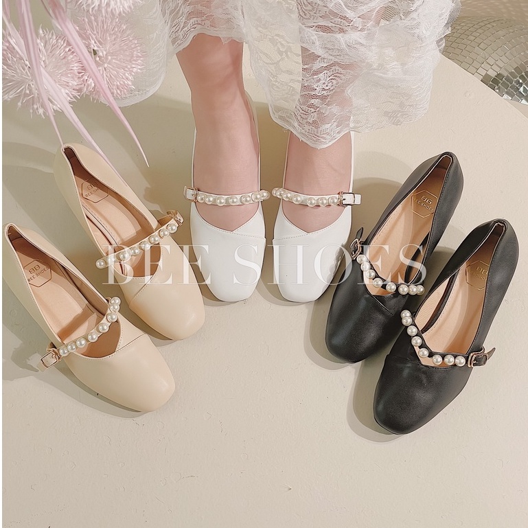 GIÀY BÚP BÊ BEESHOES DÂY NGANG MŨI TRÒN - GIÀY BÚP BÊ ĐẾ TRỤ CAO 4CM CÓ SẴN [ FORM NHỎ ]