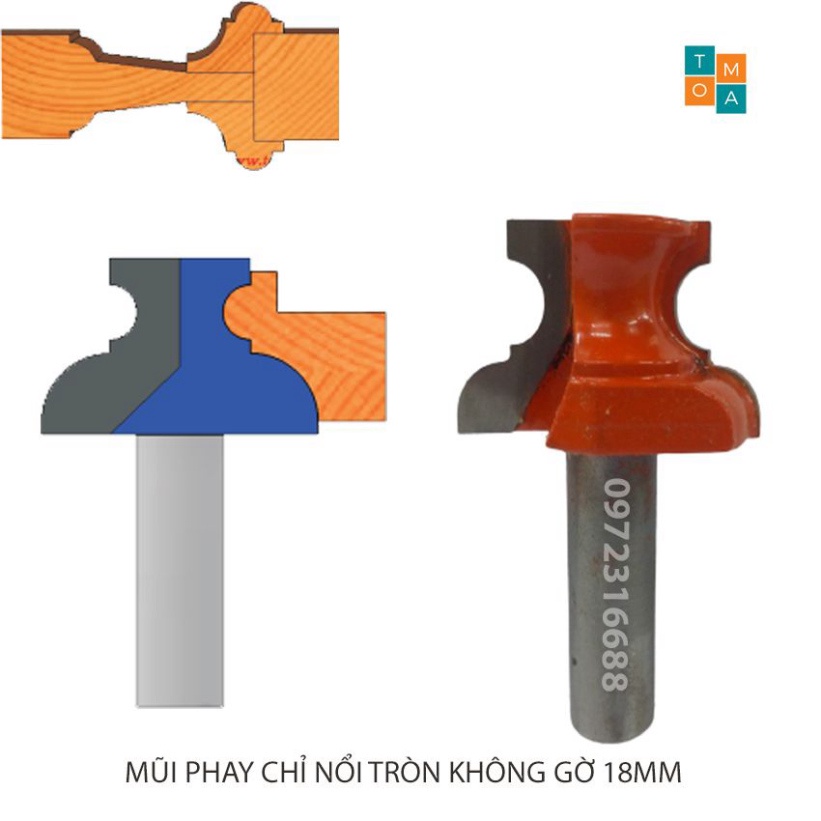 MŨI SOI GỖ - MŨI PHAY GỖ ĐÁNH CHỈ NỔI TRÒN KHÔNG GỜ 18MM CỐT 12.7MM - HÀNG VIỆT NAM CHẤT LƯỢNG CAO