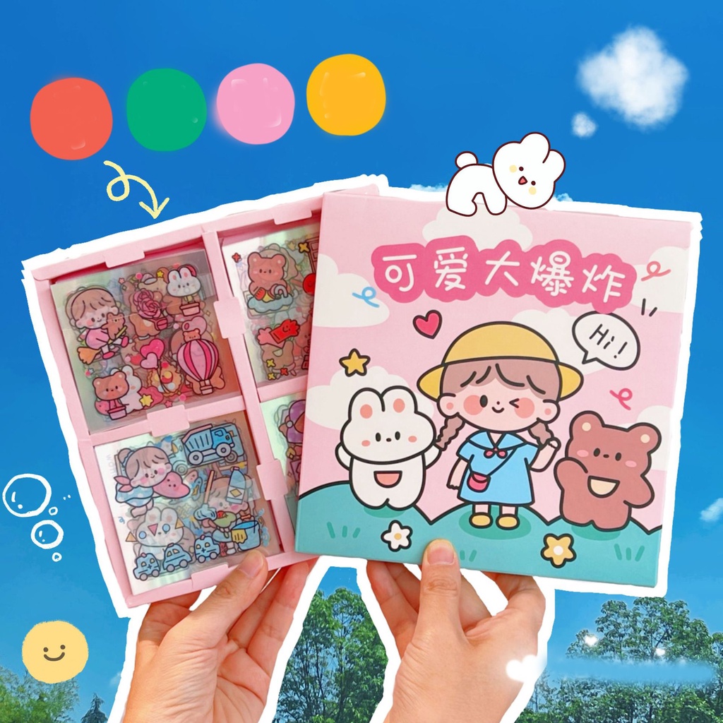 Set 100/ 20/ 25 Sticker Miếng Hình Dán Cắt Sẵn Vuông Trang Trí Sổ Bullet Journal Bujo Theo Chủ Đề Bé Gái