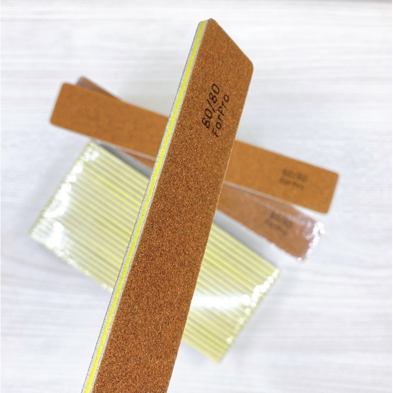 Một cây dũa móng tay giả bột đắp nhám da bò nâu chuẩn hàng xuất cao cấp độ nhám 80 hai mặt giấy nhám Mỹ