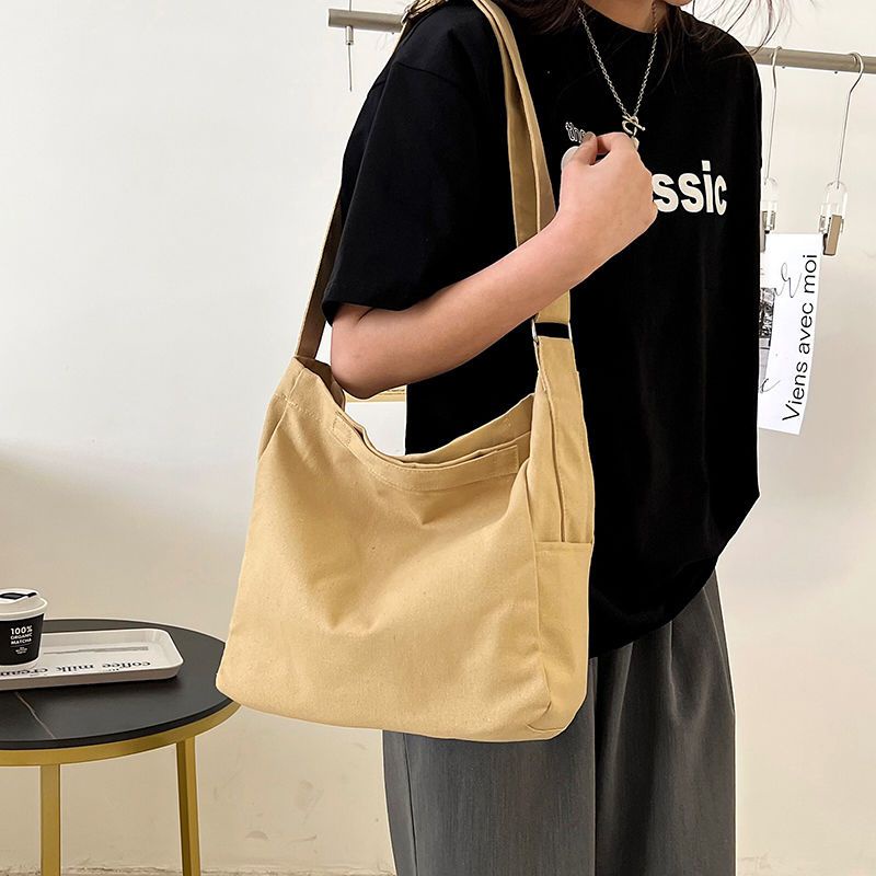 Túi Xách Canvas Đeo Chéo Màu Sắc Đơn Giản Sức Chứa Lớn Phong Cách Hàn Quốc Cho Nữ