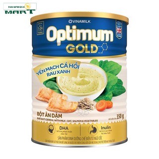 Bột Ăn Dặm Optimum Gold Yến Mạch Cá Hồi Rau Xanh – Hộp Thiếc 350G - Nhanhomart