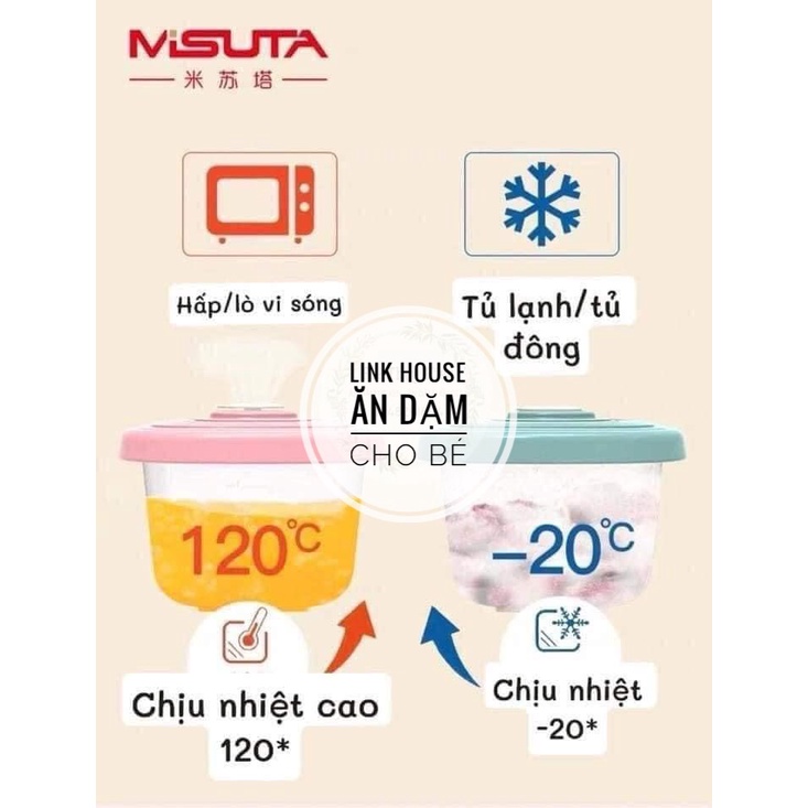 Hộp trữ đông, hộp trữ đồ ăn dặm cho bé 120ml Misuta, dùng được trong lò vi sóng, có đặt lịch ngày trữ đông