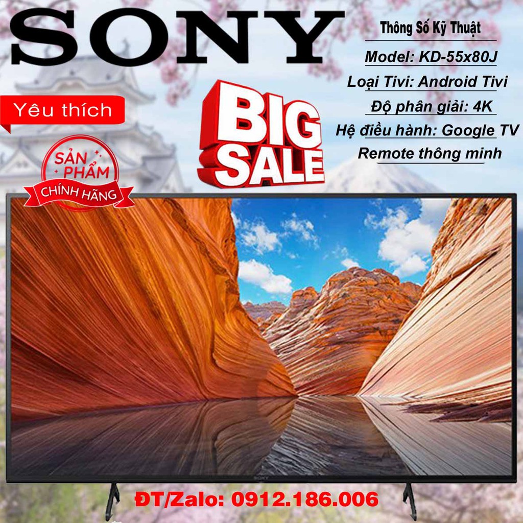Android Tivi Sony 4K 50 inch KD-55X80J chính hãng (Liên hệ với người bán để đặt hàng)