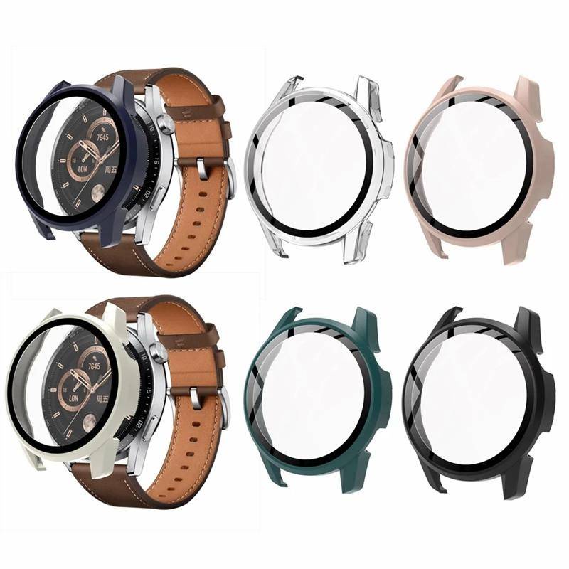 Ốp bảo vệ bằng pc cứng với kính cường lực cho Huawei Watch GT 3 2 Pro 2e 42 46 MM 3 Pro 46 48 MM