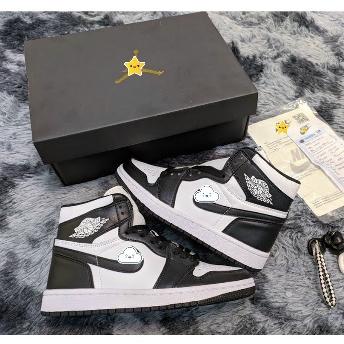 Giày thể thao Jordan cổ cao đen trắng, Giày Air Jordan high 1 panda cao cổ nam nữ tặng box