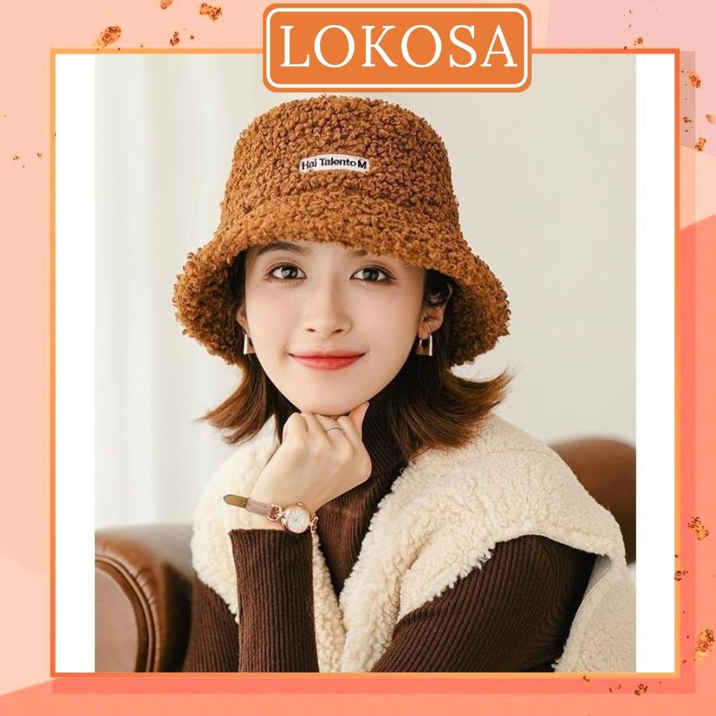 Mũ Bucket Lông Cừu LOKOSA Nón tai bèo retro phong cách Hàn Quốc giữ ấm thu đông nam nữ NO002