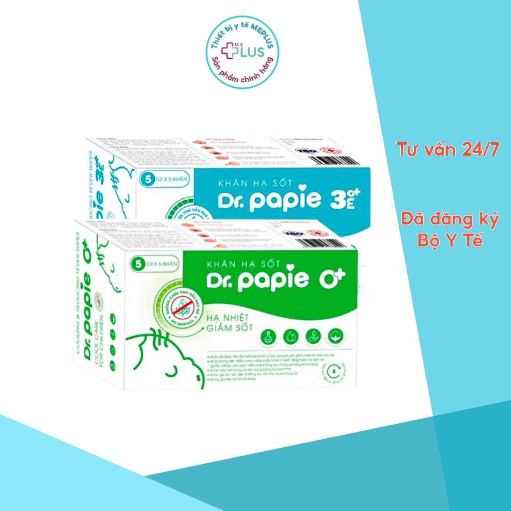 Khăn Lau Hạ Sốt Dr Papie Cho Bé, Hạ Nhiệt Giảm Sốt Hộp 25 Tờ