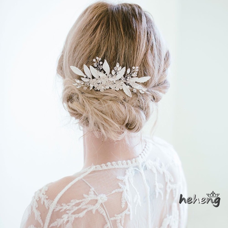 Phụ Kiện Cài Tóc Hình Hoa Lá Đính Pha Lê Phong Cách Âu Mỹ Cho Cô Dâu