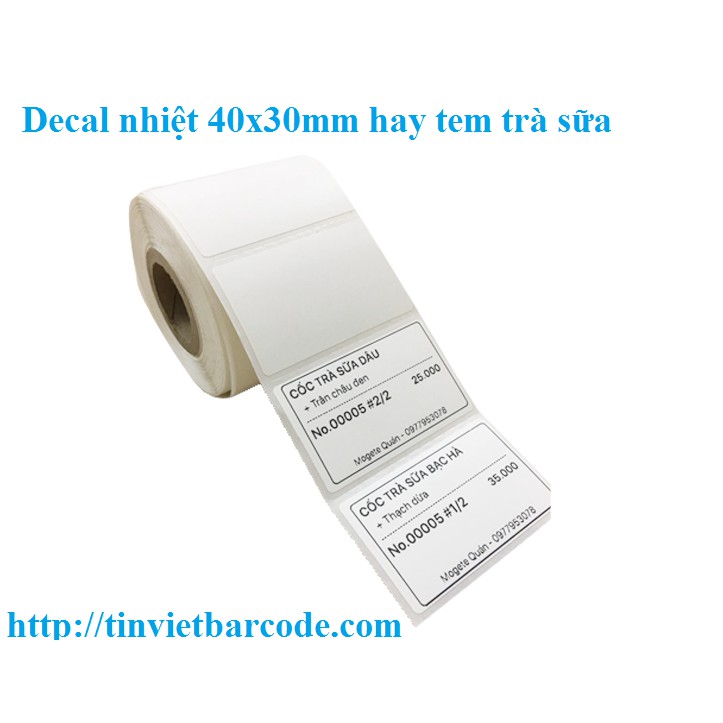 Giấy in tem cân điện tử kích thước 58x40mmm, cuộn 30m